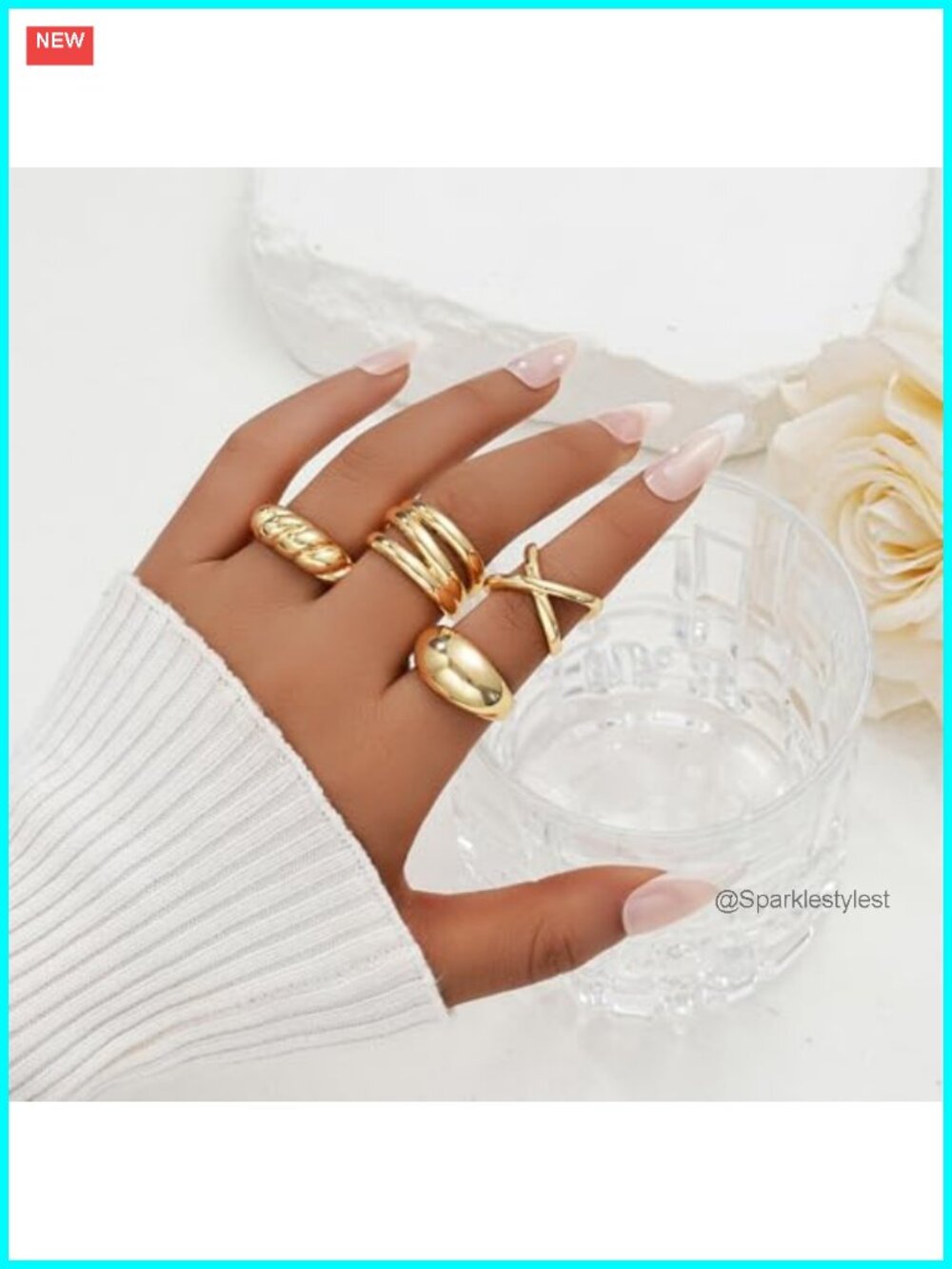 Chunky Gold Plated Stackable Ring Set - Picture 5 of 6